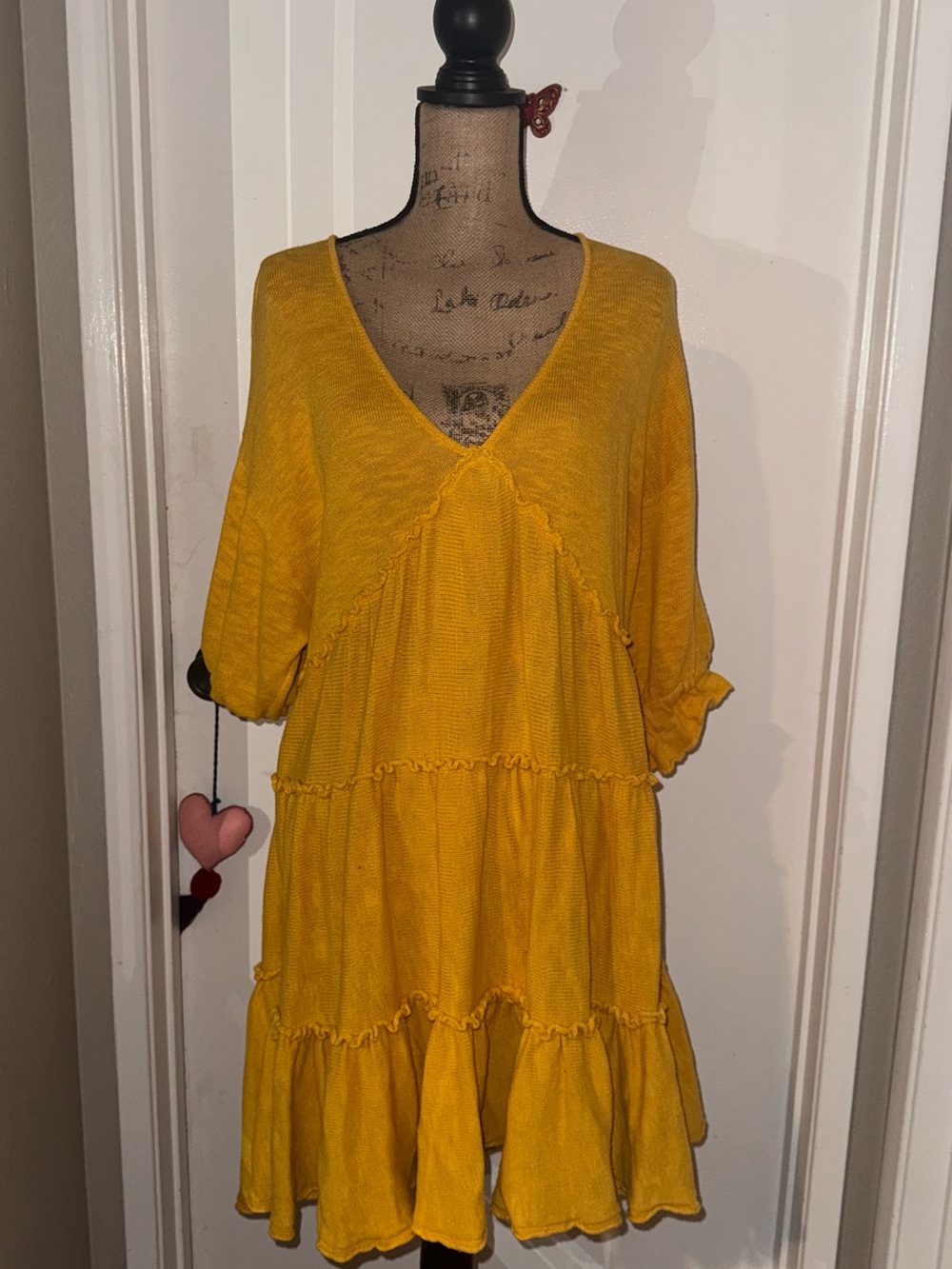FP Beach mustard Yellow Tiered V-Neck Knit Dress
